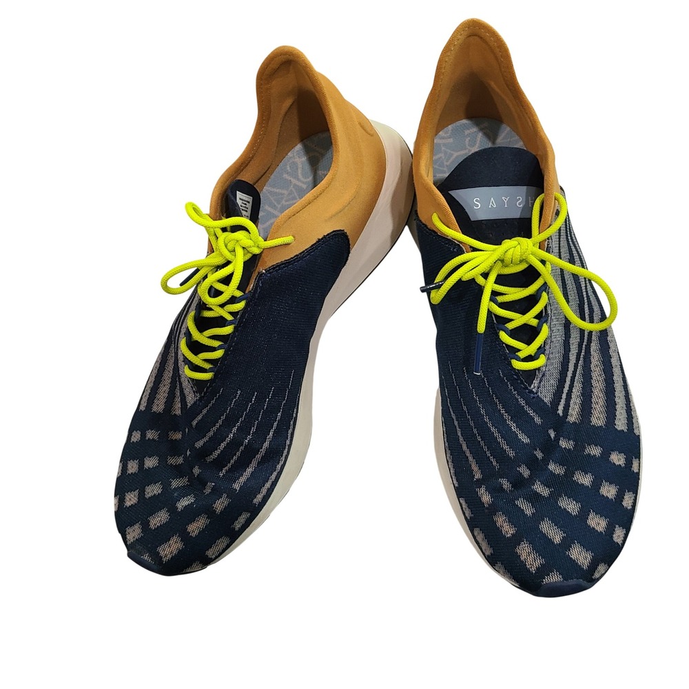 Saysh One Womens 8.5‎ Running Shoes Navy Mustard Yellow Neon Laces Allyson Felix